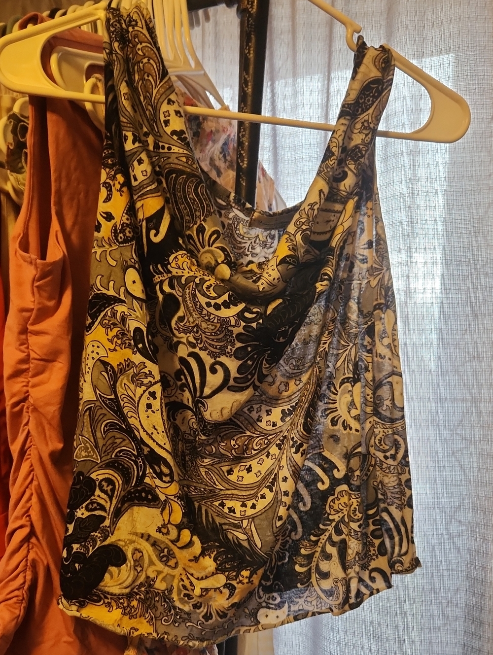 Vine Street Apparel Yellow & Black Paisley Draped Camisole